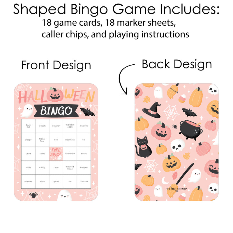 Pastel Halloween - Bingo Cards and Markers - Pink Pumpkin Party Bingo Game - Set of 18