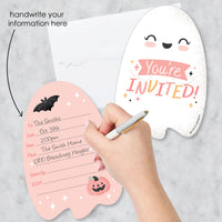 Pastel Halloween - Shaped Fill-In Invitations - Pink Pumpkin Party Invitation Cards with Envelopes - Set of 12