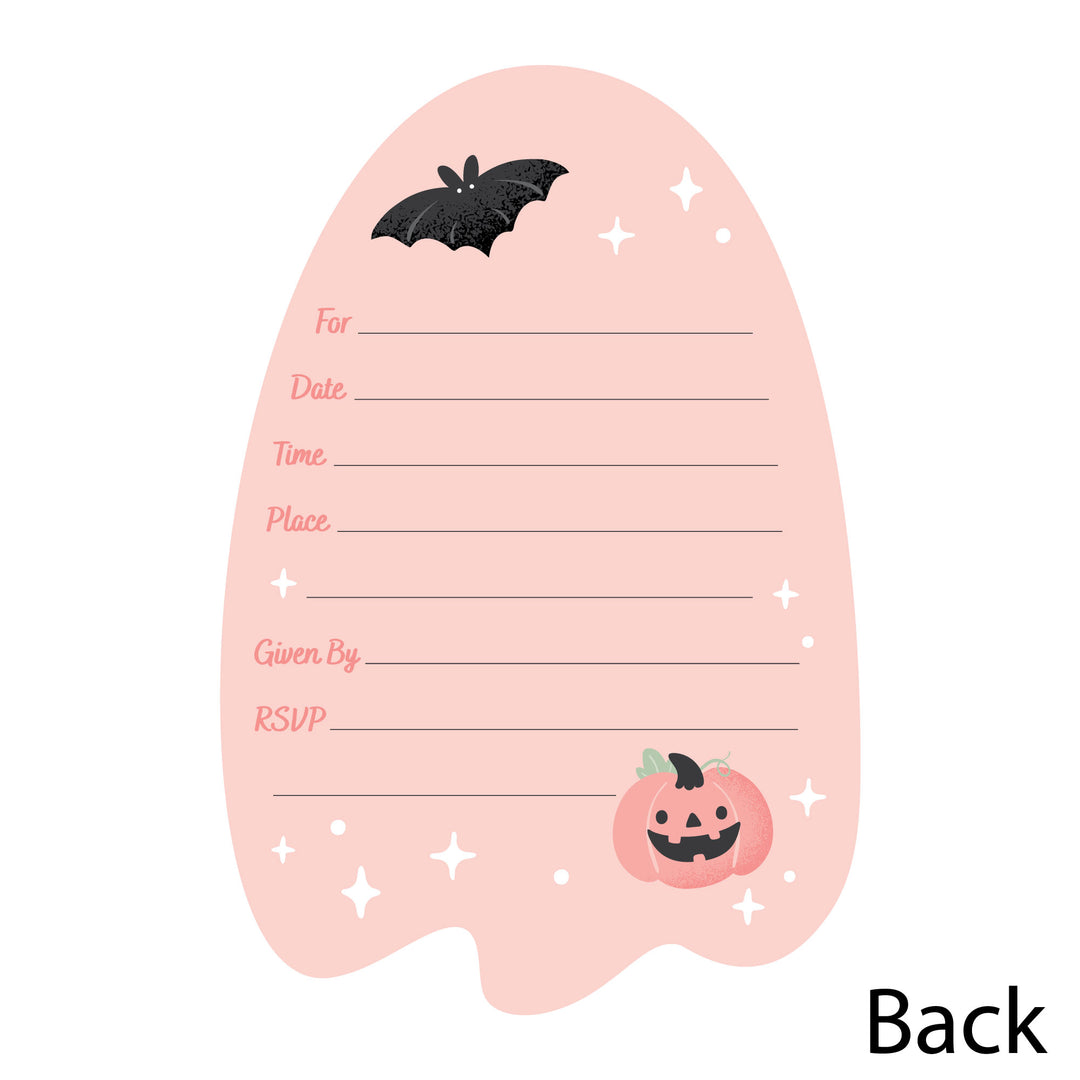 Pastel Halloween - Shaped Fill-In Invitations - Pink Pumpkin Party Invitation Cards with Envelopes - Set of 12