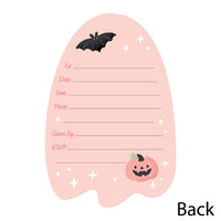 Pastel Halloween - Shaped Fill-In Invitations - Pink Pumpkin Party Invitation Cards with Envelopes - Set of 12