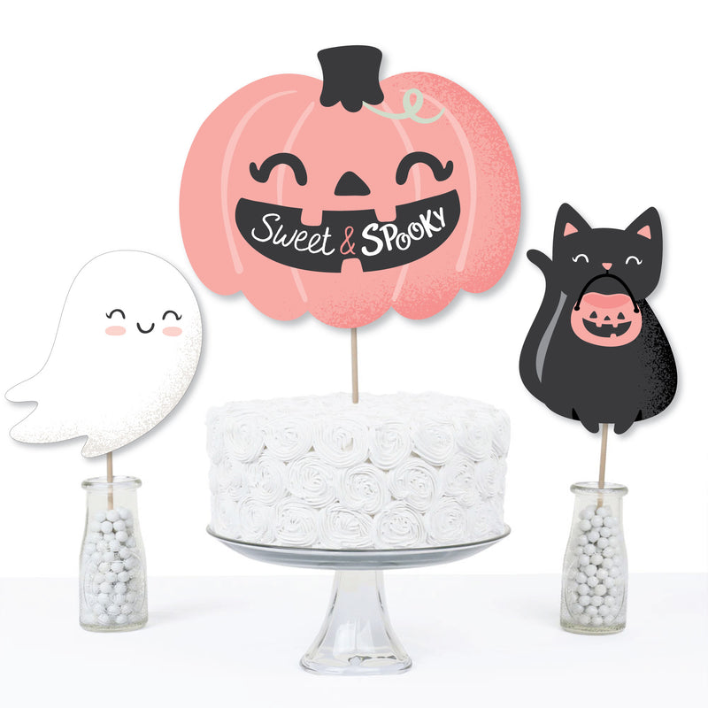 Pastel Halloween - Pink Pumpkin Party Centerpiece Sticks - Table Toppers - Set of 15