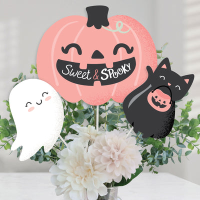 Pastel Halloween - Pink Pumpkin Party Centerpiece Sticks - Table Toppers - Set of 15
