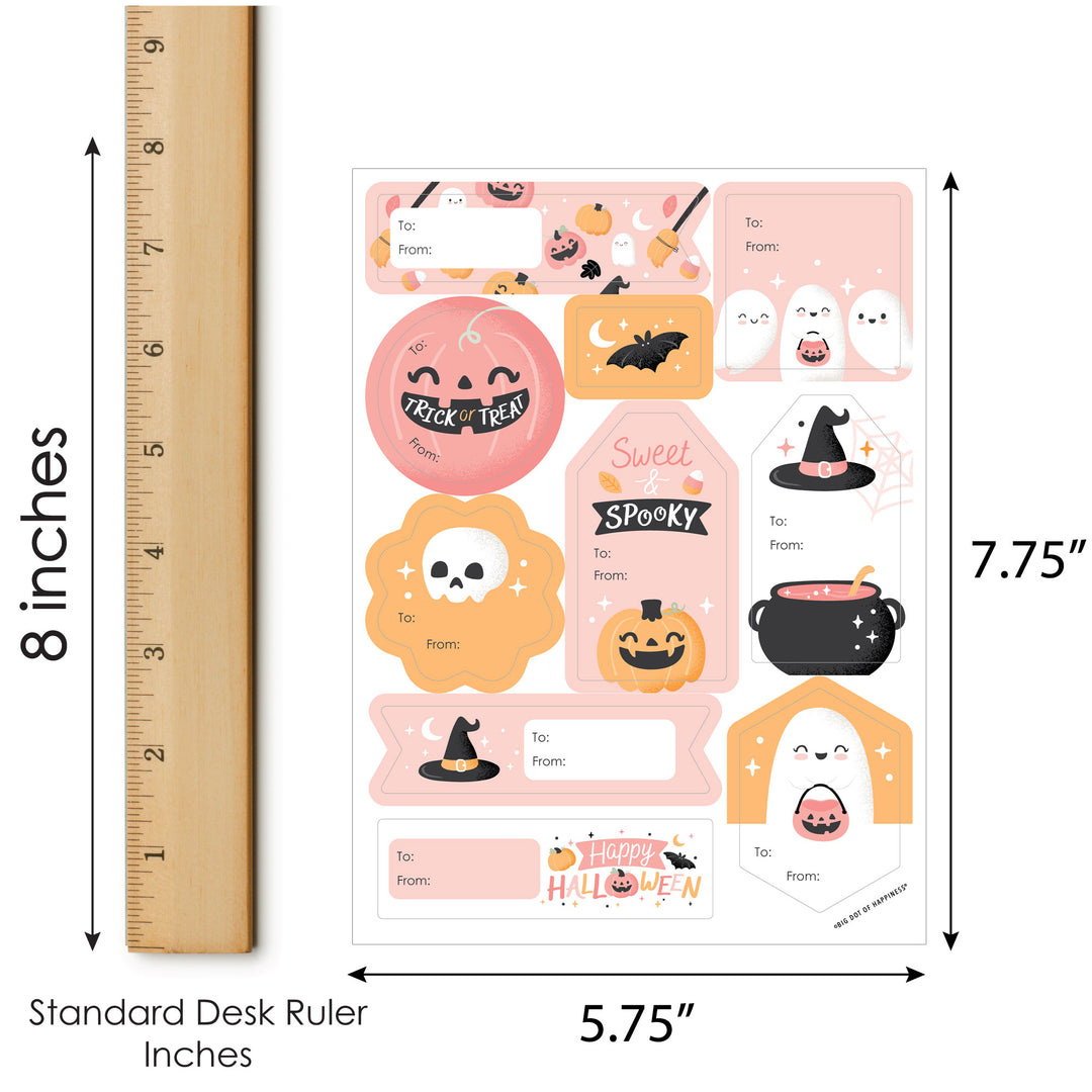 Pastel Halloween - Assorted Pink Pumpkin Birthday Party Gift Tag Labels - To and From Treat Stickers - 12 Sheets - 120 Stickers