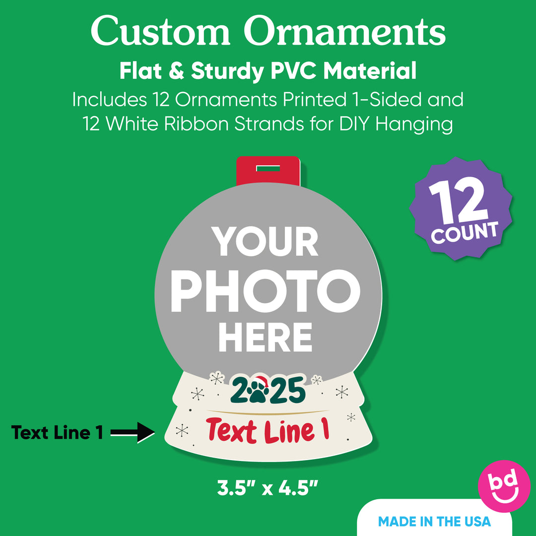 Custom Photo Pet Snow Globe Tree Ornaments - 12 Ct