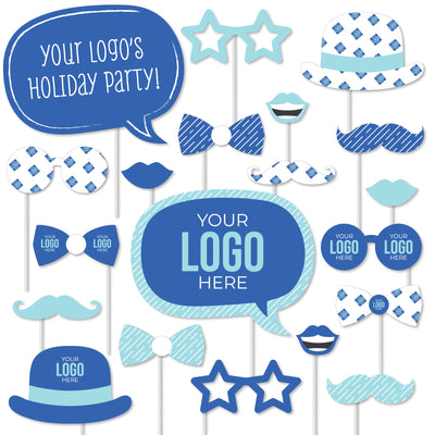 Custom Logo Photo Booth Props Kit - Personalized Branded Business Party Decorations - 20 Count