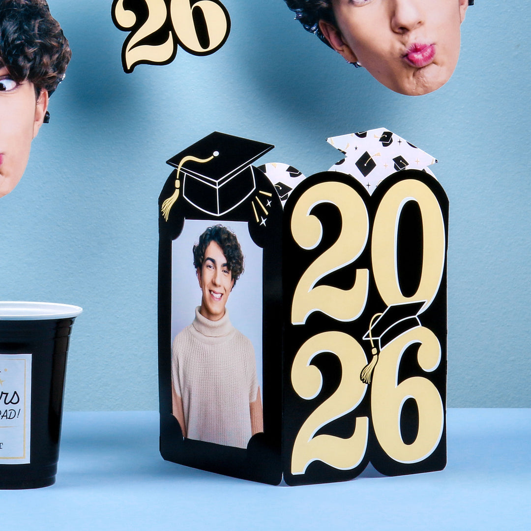 Black & Gold Graduation Photo Centerpieces - 8 Ct