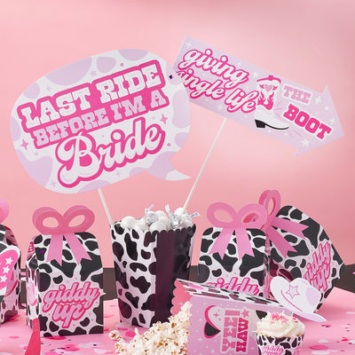 Funny Last Rodeo - Pink Cowgirl Bachelorette Party Photo Booth Props Kit - 10 Piece