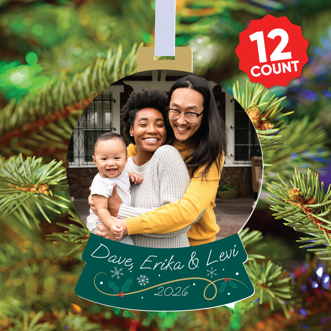 Custom Photo Snowglobe Tree Ornaments - 12 Ct