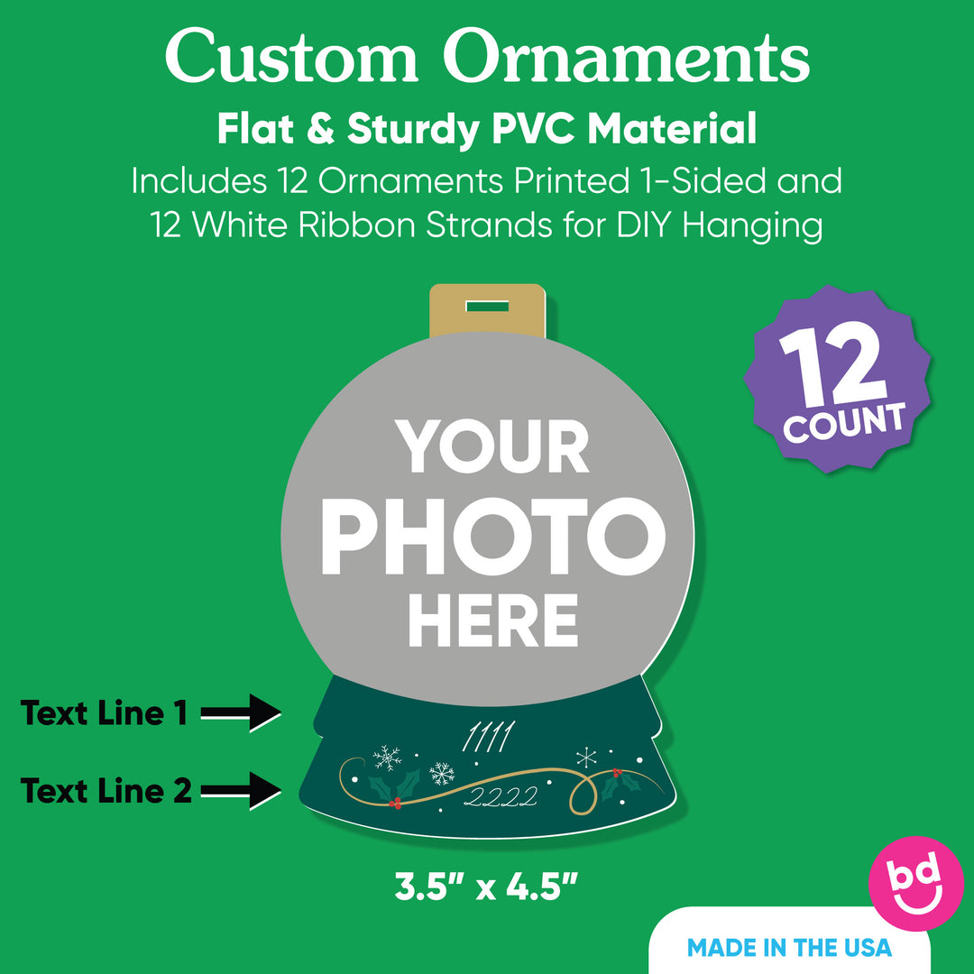 Custom Photo Snow Globe Tree Ornaments - 12 Ct
