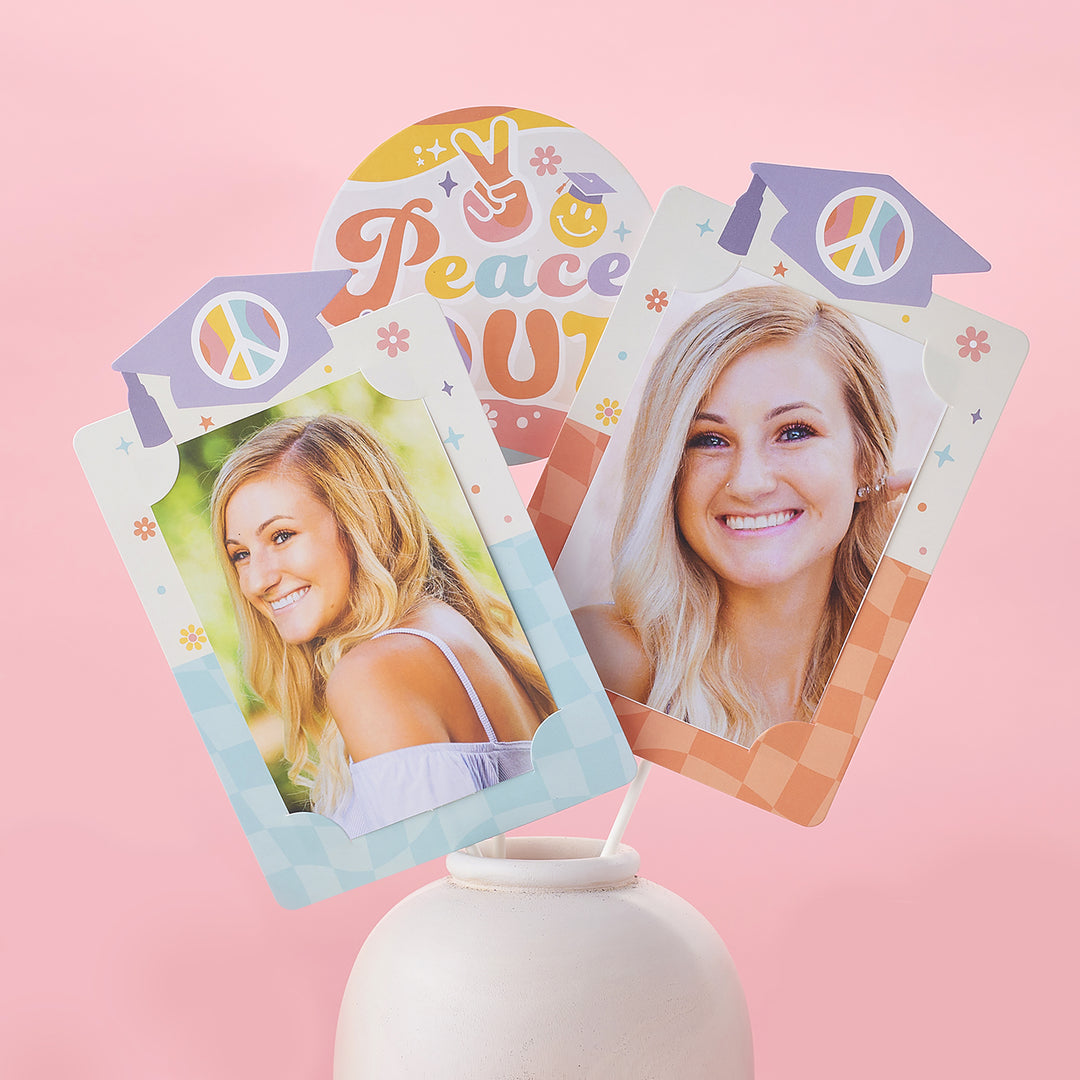 Groovy Grad - Hippie Graduation Party Picture Centerpiece Sticks - Photo Table Toppers - 15 Pieces