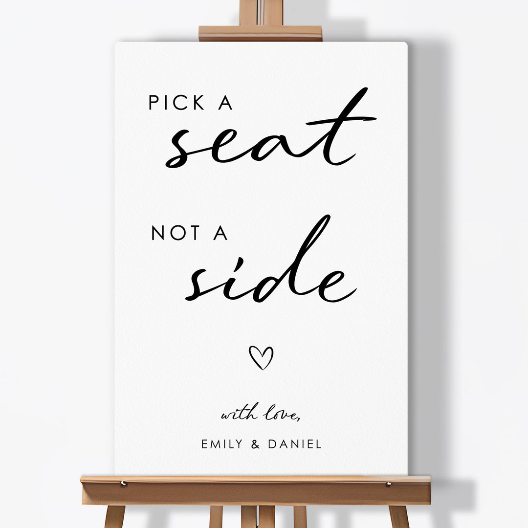 Poster with 'Pick a seat, not a side' text on a white background