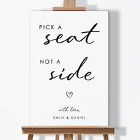 Poster with 'Pick a seat, not a side' text on a white background