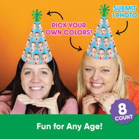 Personalized fun face party hats for milestone birthday celebration décor