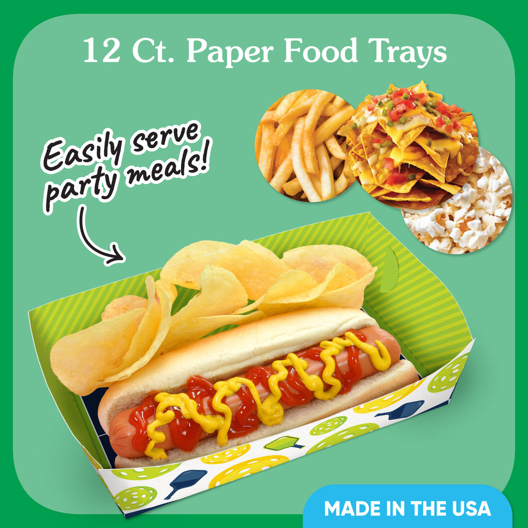 Pickleball Party Paper Food Trays - 12 Ct