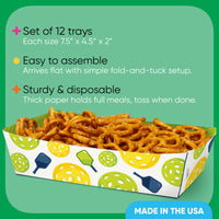 Pickleball Party Paper Food Trays - 12 Ct