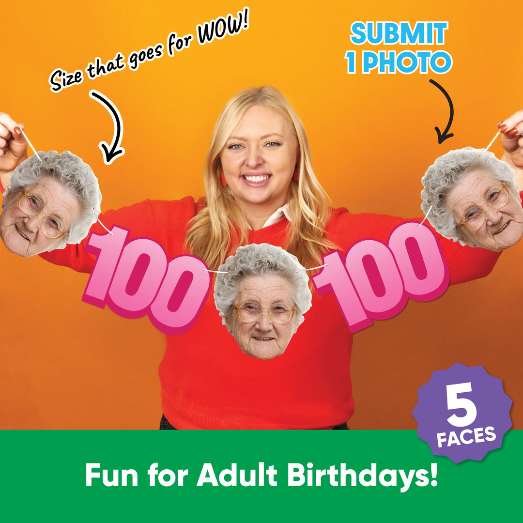 One photo creates five custom faces for 100th birthday garland