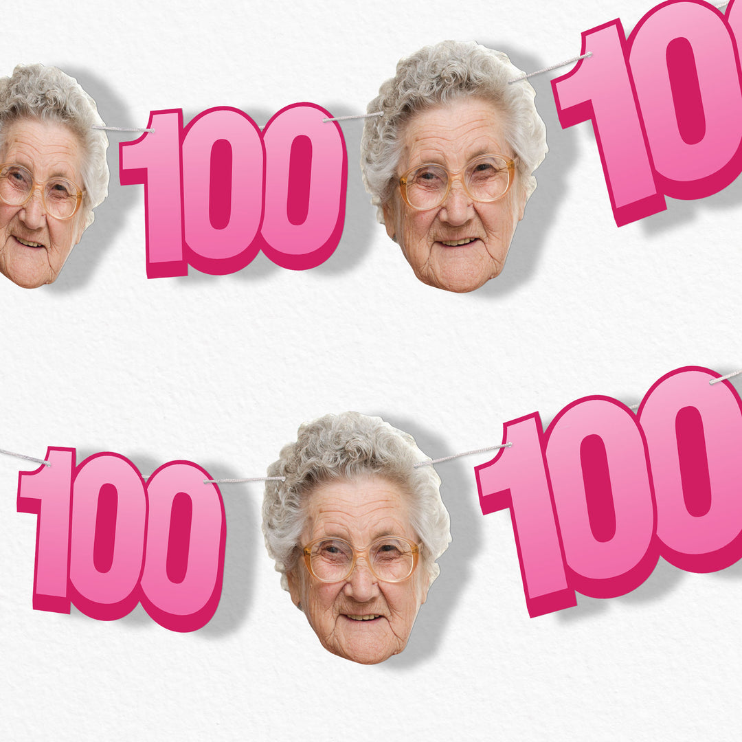 Pink 100th birthday fun face garland banner