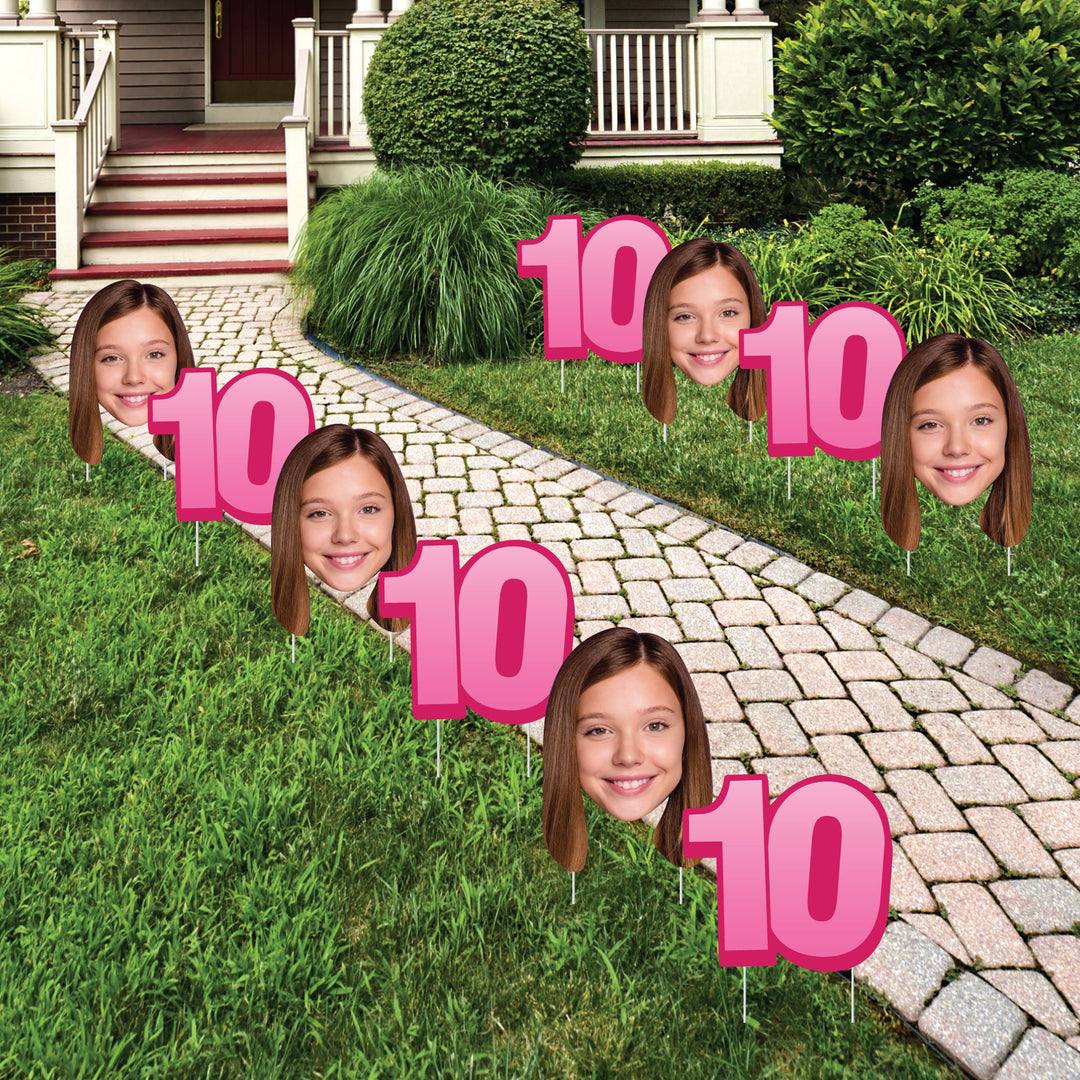 Custom Face Yard Signs - 10th Birthday - 10 Pc