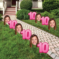 Custom Face Yard Signs - 10th Birthday - 10 Pc