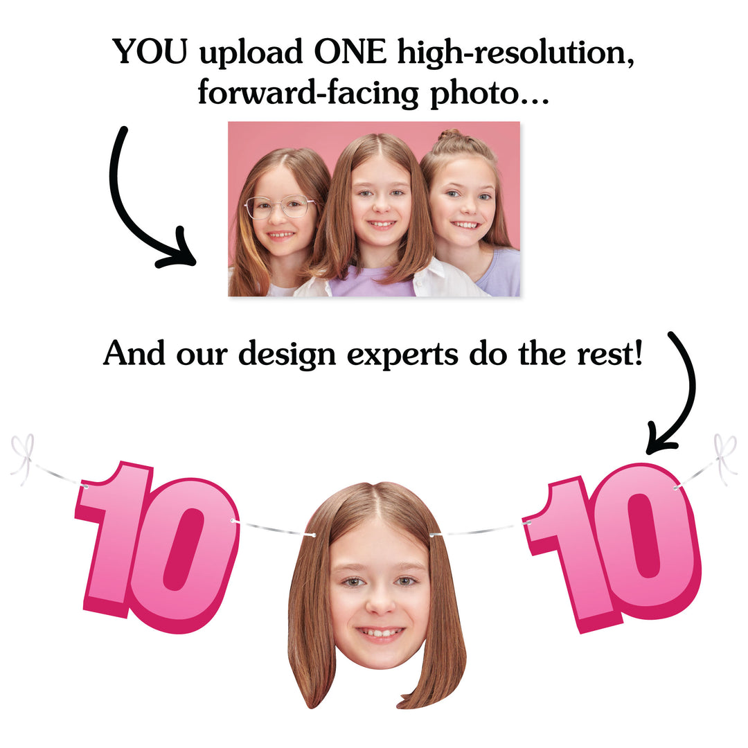 Upload one photo and we design the 10th birthday fun face banner