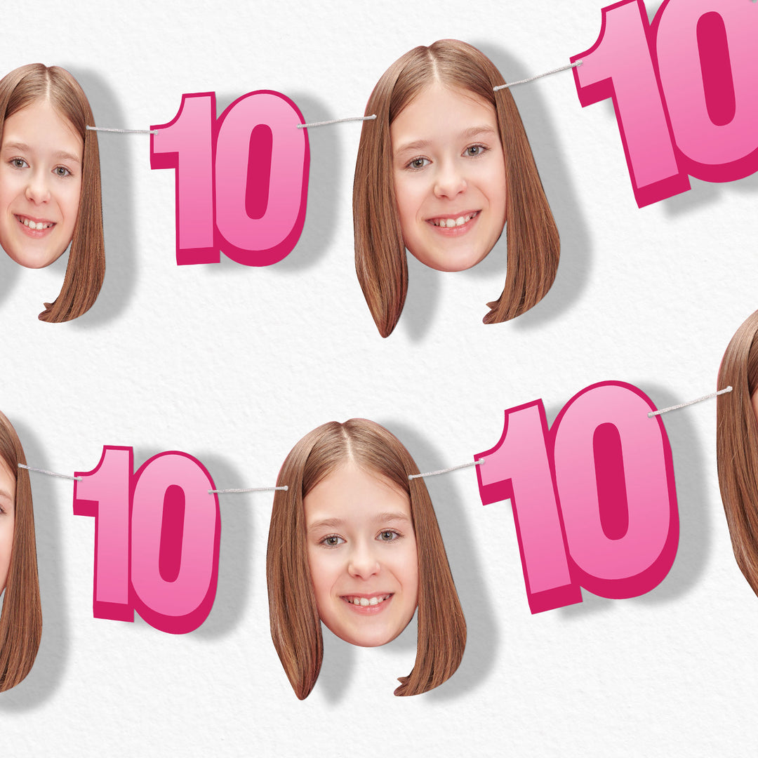 Pink 10th birthday custom face garland decoration