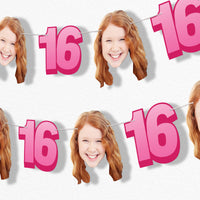 Pink sweet 16 fun face party banner