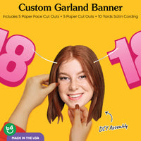 Cardstock construction and satin string on 18th birthday banner