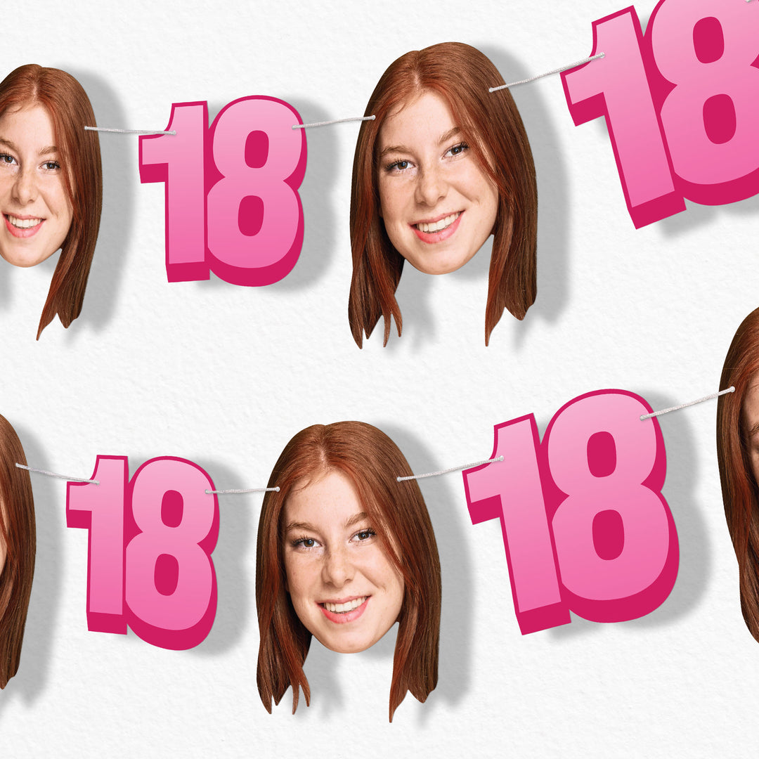 Pink 18th birthday fun face garland decoration