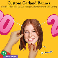 Cardstock construction and satin string on 20th birthday banner
