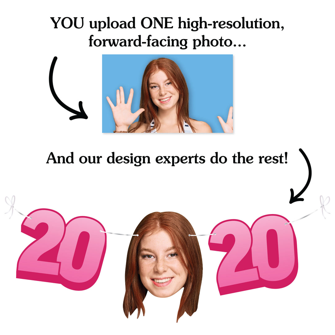 Upload one photo for 20th birthday fun face banner design