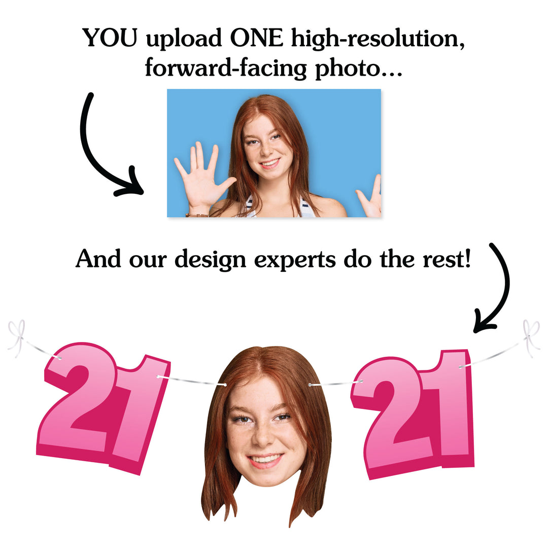 Upload one photo for custom 21st birthday fun face banner