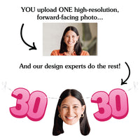 Upload one photo for custom 30th birthday fun face banner