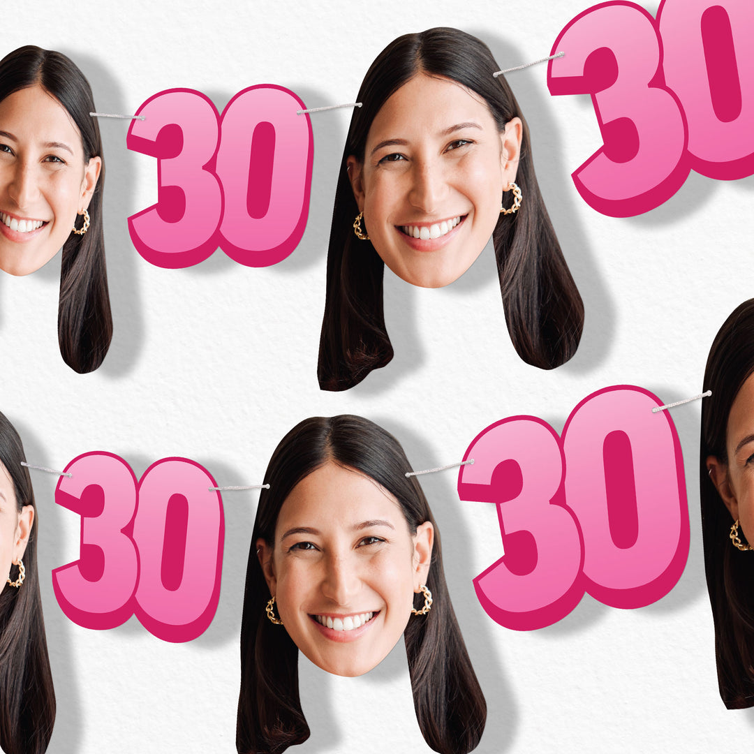 Pink 30th birthday fun face garland banner