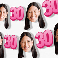 Pink 30th birthday fun face garland banner