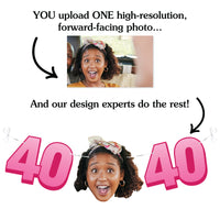 Upload one photo for custom 40th birthday fun face banner