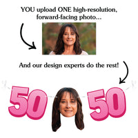 Upload one photo for custom 50th birthday fun face banner