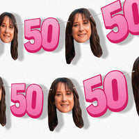Pink 50th birthday fun face garland banner