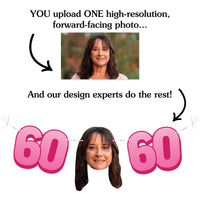 Milestone 60th birthday celebration garland banner featuring custom photo faces and decorative shapes