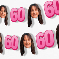 Pink 60th birthday fun face garland banner