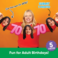 One photo creates five custom faces for 70th birthday garland