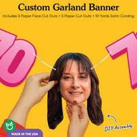 Cardstock finish and satin string on 70th birthday face banner