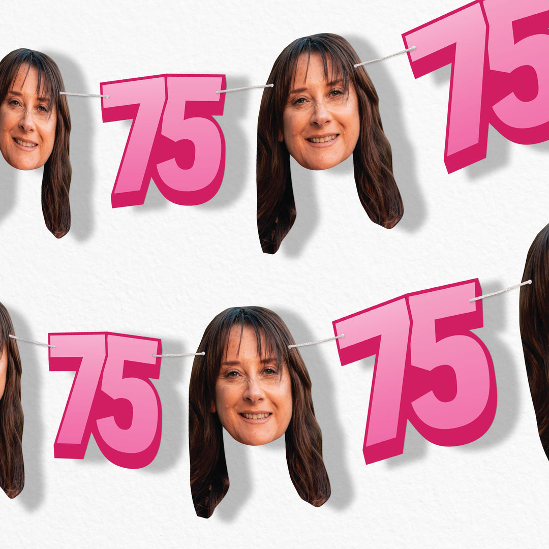 Custom Face 75th Birthday Garland Banner
