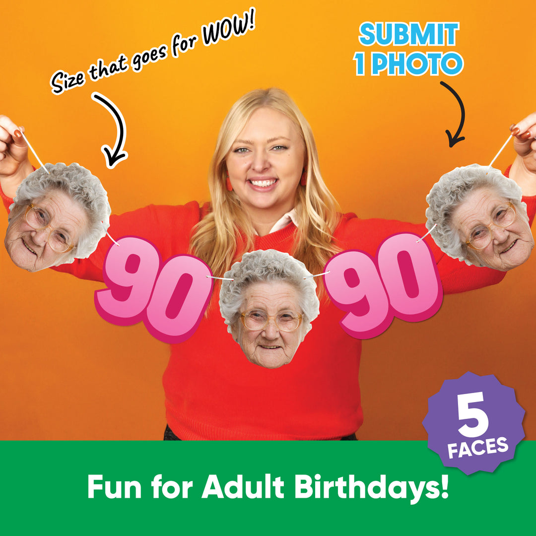 One photo creates five custom faces for 90th birthday garland