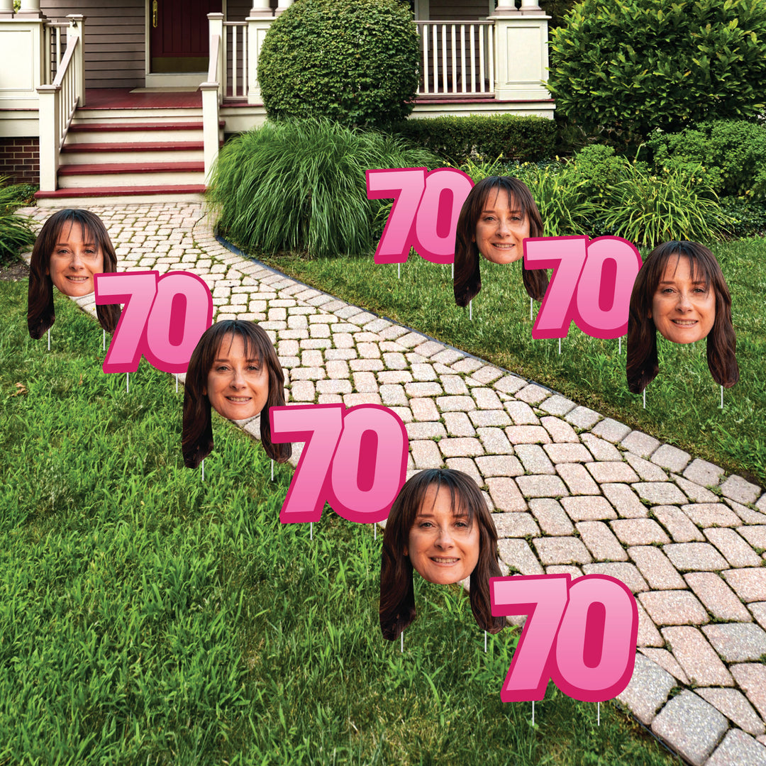 Custom Face Yard Signs - 70th Birthday - 10 Pc