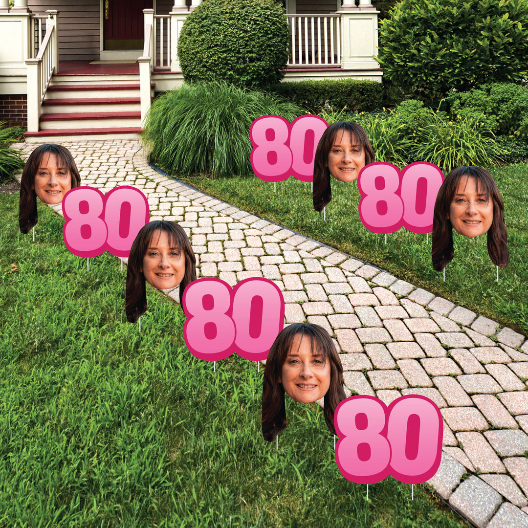 Custom Face Yard Signs - 80th Birthday - 10 Pc