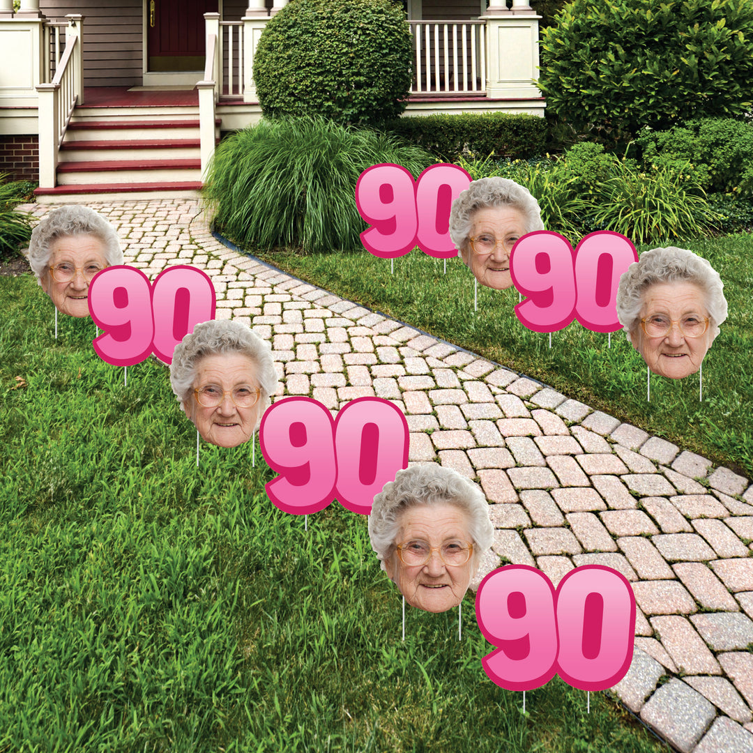 Custom Face Yard Signs - 90th Birthday - 10 Pc