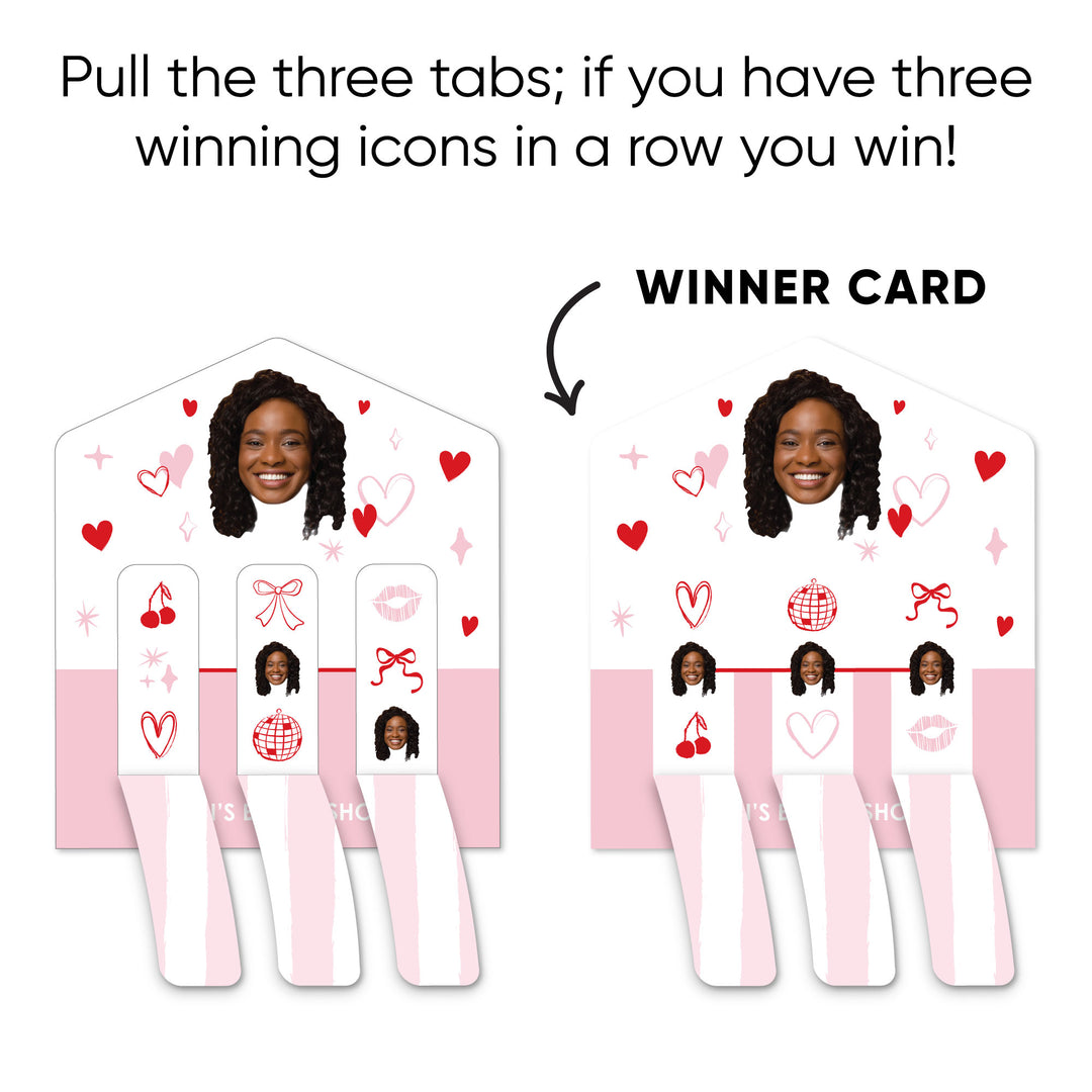 Custom Face Pink & Red Hearts Pull Tab Game