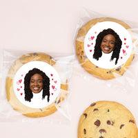 Custom Face Stickers & Clear Cookie Bags - Pink & Red Hearts