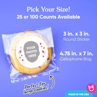 Custom Face Stickers & Clear Cookie Bags - Pink & Red Hearts