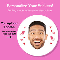 Custom Face Stickers & Clear Cookie Bags - Pink & Red Hearts